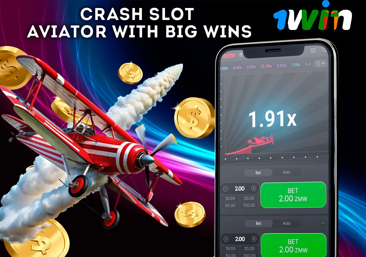 Crash slot 1Win Aviator with big wins